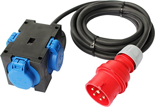 CEE Adapter Stromverteiler CEE 16A 400V - 3 x 230V Kraftstrom Baustrom Verteiler mit 5m Zuleitung CEE Adapter Stromverteiler CEE 16A 400V - 3 x 230V Kraftstrom Baustrom Verteiler mit 5m Zuleitung von ETF