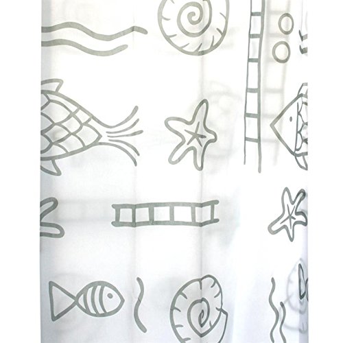 NEPTUN Duschvorhang Textil 180 x 200 cm weiß/silber grau Muscheln waschbar von diverse Duschvorhanghersteller