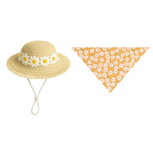 diwedaso Sommer Stil Haustier Stricken Biene Hut Gans Blumen Party Katze Haustier Dekoration Land Dekoration Set Hand Kleine Hut, Gelb von diwedaso