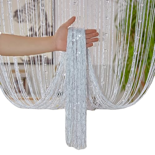 diwedaso Verschlüsselter Faden Türvorhang, eleganter Kristallperlen Türvorhang aus Polyester, Trennvorhang für Schlafzimmer, Weiß, 1 * 2m von diwedaso