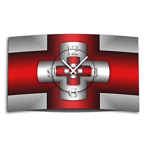 dixtime Digital Designer Art Kreuz rot Designer Wanduhr modernes Wanduhren Design leise kein Ticken 3DS-0368 von dixtime