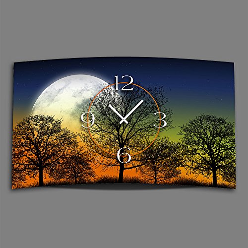 dixtime Vollmond Wald Designer Wanduhr modernes Wanduhren Design leise kein Ticken 3DS-0159 von dixtime