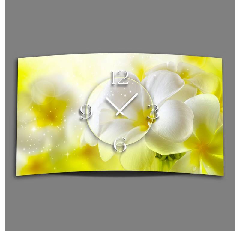 dixtime Wanduhr Blumen weiß gelb Designer Wanduhr (Einzigartige 3D-Optik aus 4mm Alu-Dibond) von dixtime