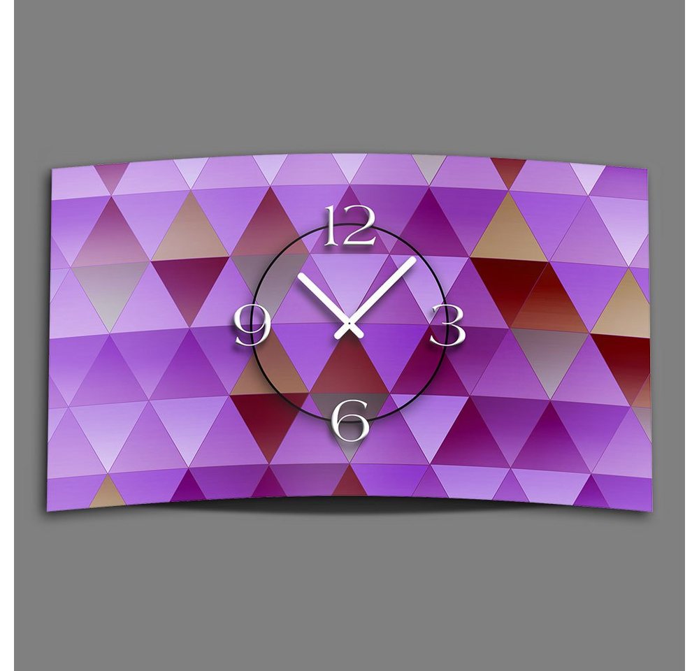 dixtime Wanduhr Digital Designer Art Dreiecke violet Designer Wanduhr abstrakt moderne (Einzigartige 3D-Optik aus 4mm Alu-Dibond) von dixtime