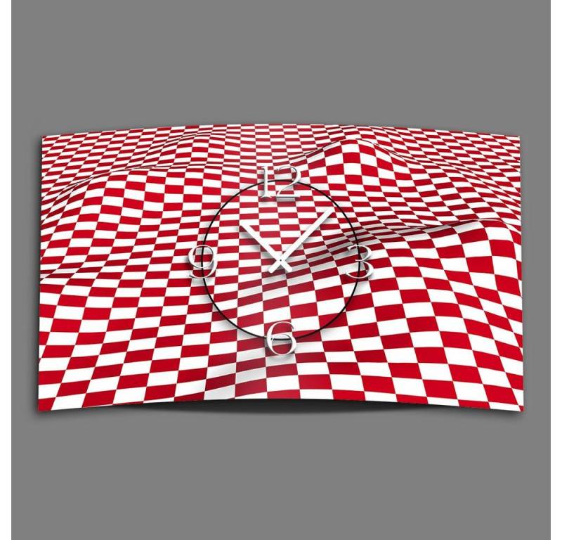 dixtime Wanduhr Digital Designer Art kariert rot/weiss Designer Wanduhr abstrakt moder (Einzigartige 3D-Optik aus 4mm Alu-Dibond) von dixtime