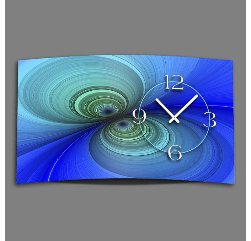 dixtime Wanduhr Digital Designer Art psycodelic blau Designer Wanduhr (Einzigartige 3D-Optik aus 4mm Alu-Dibond) von dixtime