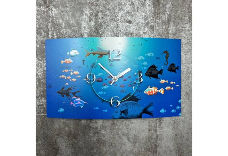 dixtime Wanduhr Fische im Meer Designer Wanduhr (Einzigartige 3D-Optik aus 4mm Alu-Dibond) von dixtime