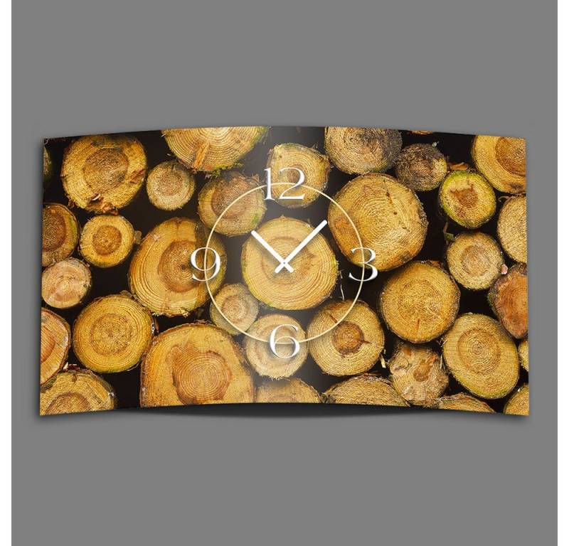 dixtime Wanduhr Holz Scheite Designer Wanduhr (Einzigartige 3D-Optik aus 4mm Alu-Dibond) von dixtime