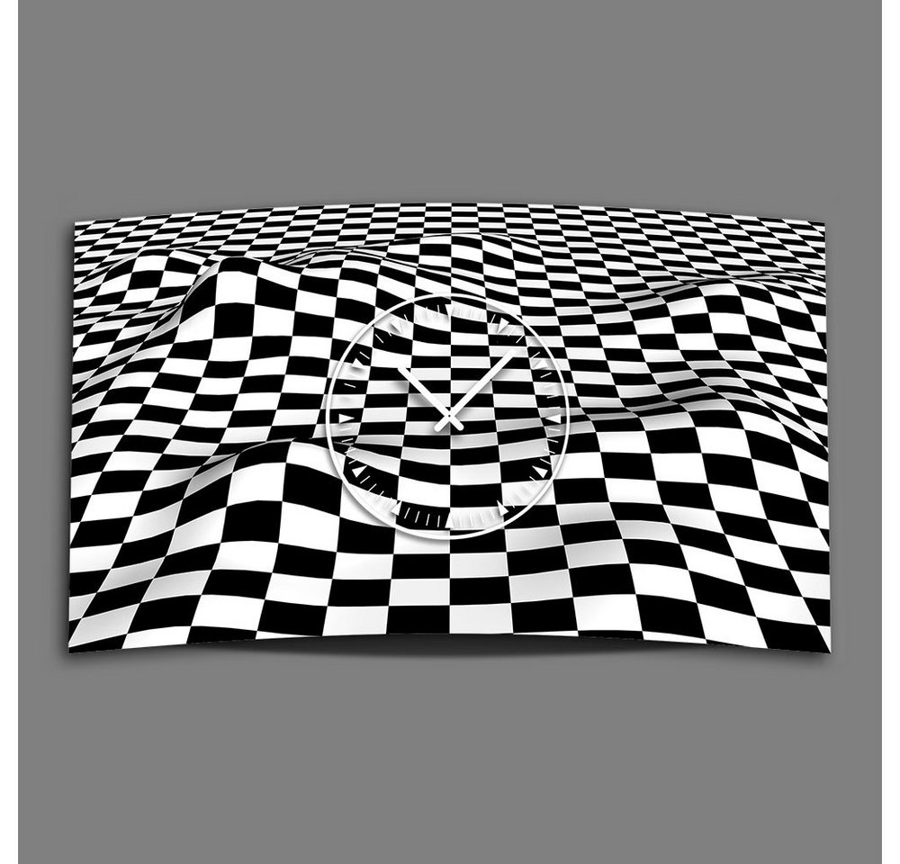 dixtime Wanduhr Karo schwarz weiß 2tone Designer Wanduhr modernes Wanduhren Design (Einzigartige 3D-Optik aus 4mm Alu-Dibond) von dixtime