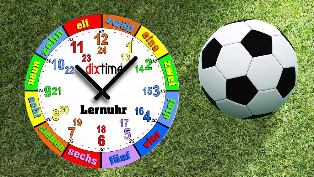 dixtime Wanduhr Kinder-Lernuhr Fussball und Rasen, leise kein ticken, dixtime 3DS-0435 (Einzigartige 3D-Optik aus 4mm Alu-Dibond) von dixtime