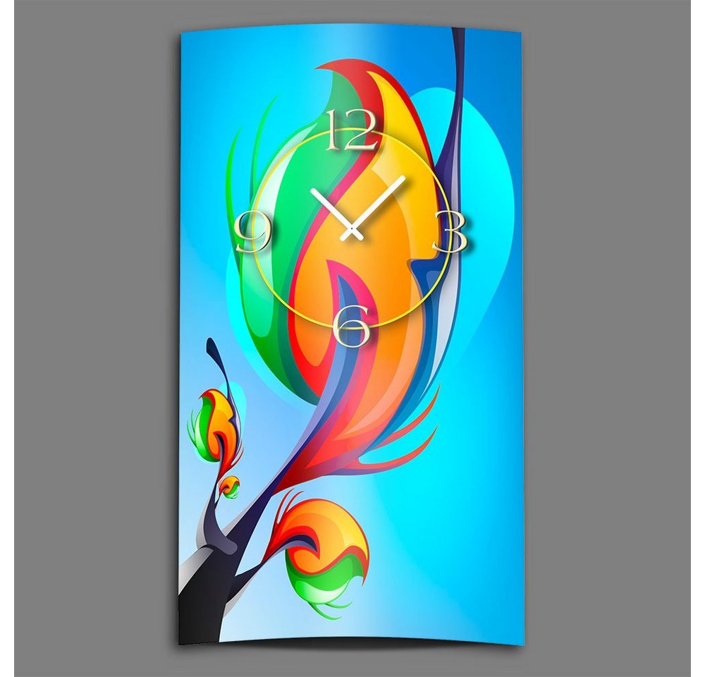 dixtime Wanduhr Regenbogenbaum Designer Wanduhr (Einzigartige 3D-Optik aus 4mm Alu-Dibond) von dixtime