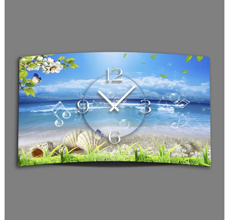 dixtime Wanduhr Strand Idylle Designer Wanduhr (Einzigartige 3D-Optik aus 4mm Alu-Dibond) von dixtime