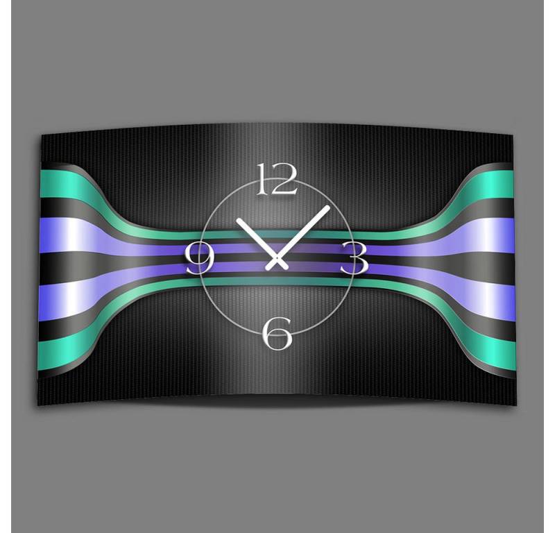 dixtime Wanduhr Streifen türkis lila Designer Wanduhr (Einzigartige 3D-Optik aus 4mm Alu-Dibond) von dixtime