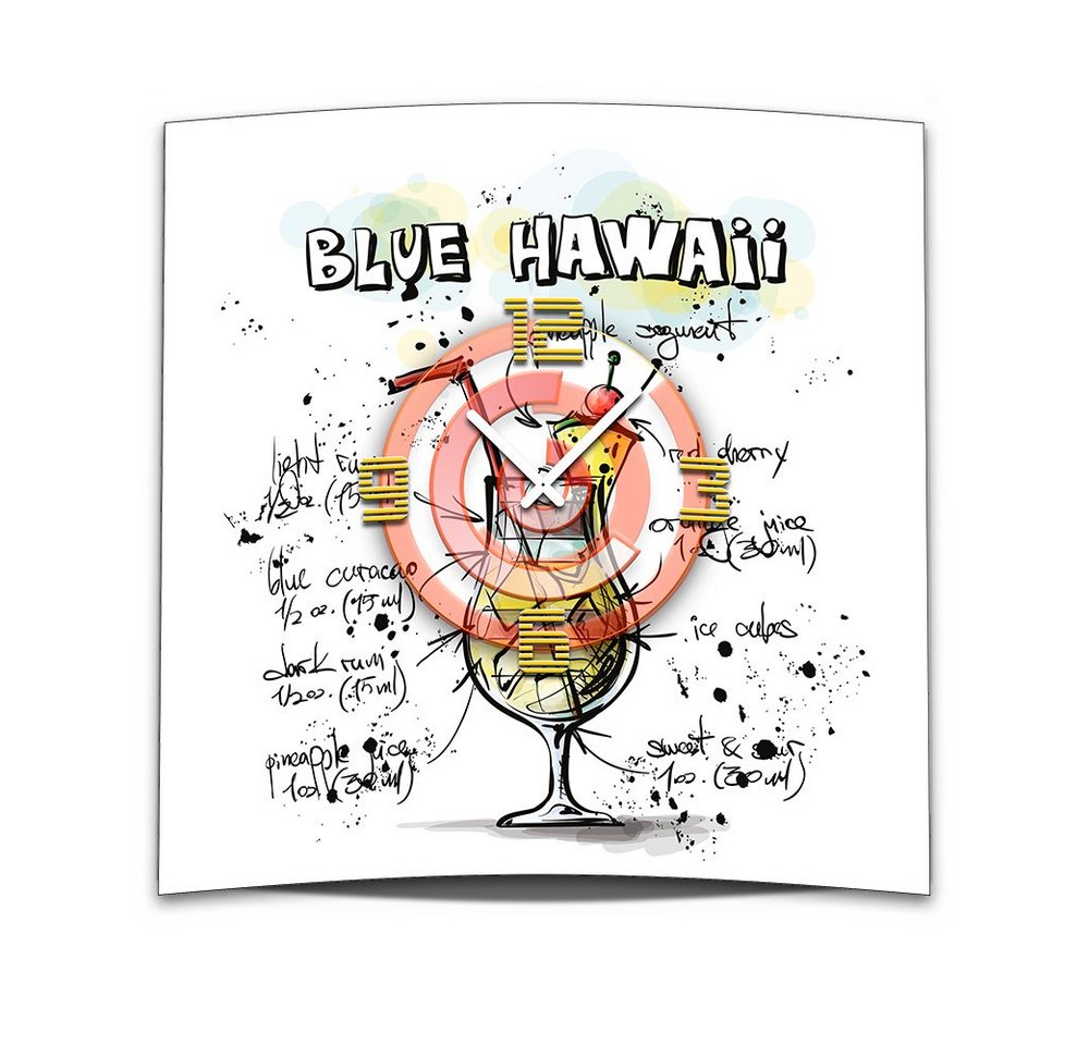dixtime Wanduhr Wanduhr XXL 3D Optik Dixtime Cocktail Blue Hawaii 50x50 cm (Einzigartige 3D-Optik aus 4mm Alu-Dibond) von dixtime