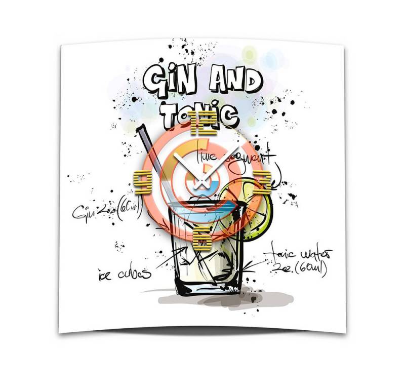 dixtime Wanduhr Wanduhr XXL 3D Optik Dixtime Cocktail Gin Tonic 50x50 cm (Einzigartige 3D-Optik aus 4mm Alu-Dibond) von dixtime