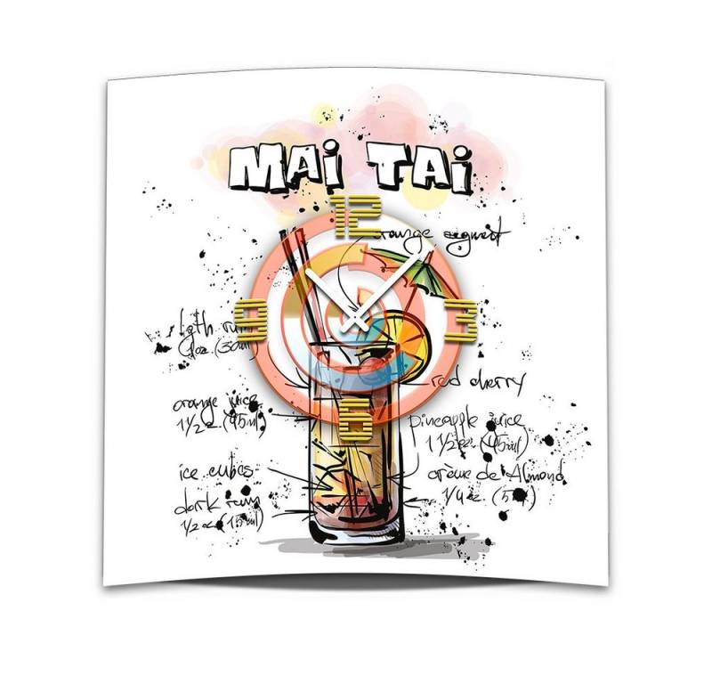 dixtime Wanduhr Wanduhr XXL 3D Optik Dixtime Cocktail Mai Tai 50x50 cm (Einzigartige 3D-Optik aus 4mm Alu-Dibond) von dixtime