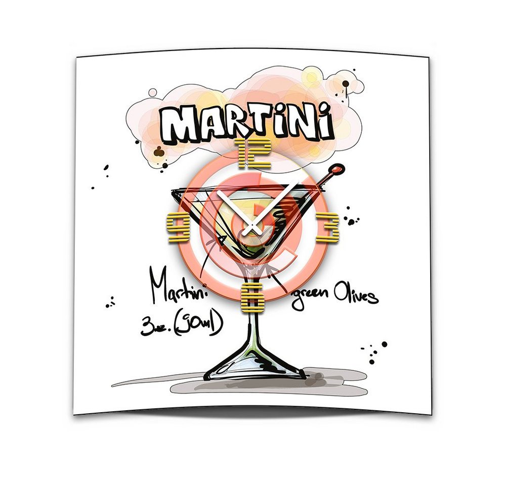 dixtime Wanduhr Wanduhr XXL 3D Optik Dixtime Cocktail Martini 50x50 cm leises Uhrwerk (Einzigartige 3D-Optik aus 4mm Alu-Dibond) von dixtime