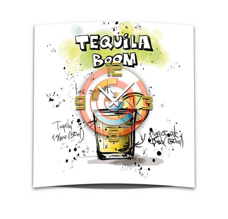 dixtime Wanduhr Wanduhr XXL 3D Optik Dixtime Cocktail Tequila Boom 50x50 cm (Einzigartige 3D-Optik aus 4mm Alu-Dibond) von dixtime