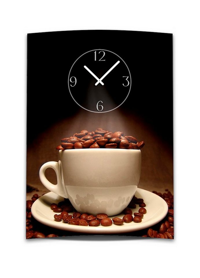 dixtime Wanduhr Wanduhr XXL 3D Optik Dixtime Kaffee Tasse Bohnen 50x70 cm (Einzigartige 3D-Optik aus 4mm Alu-Dibond) von dixtime