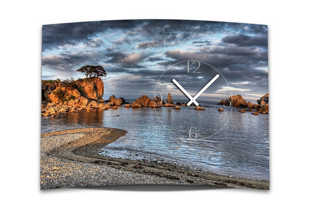 dixtime Wanduhr Wanduhr XXL 3D Optik Dixtime Küste Meer Felsen 50x70 cm leises Uhrwerk (Einzigartige 3D-Optik aus 4mm Alu-Dibond) von dixtime