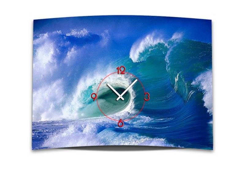 dixtime Wanduhr Wanduhr XXL 3D Optik Dixtime Meer Welle 50x70 cm (Einzigartige 3D-Optik aus 4mm Alu-Dibond) von dixtime