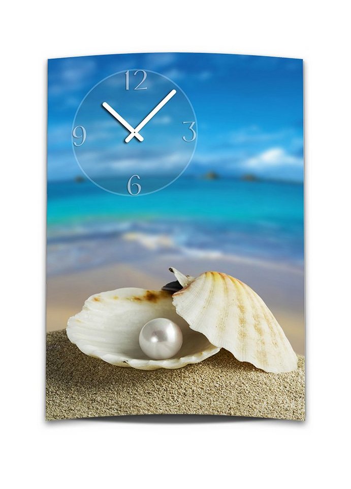 dixtime Wanduhr Wanduhr XXL 3D Optik Dixtime Strand Muschel Perle 50x70 cm (Einzigartige 3D-Optik aus 4mm Alu-Dibond) von dixtime