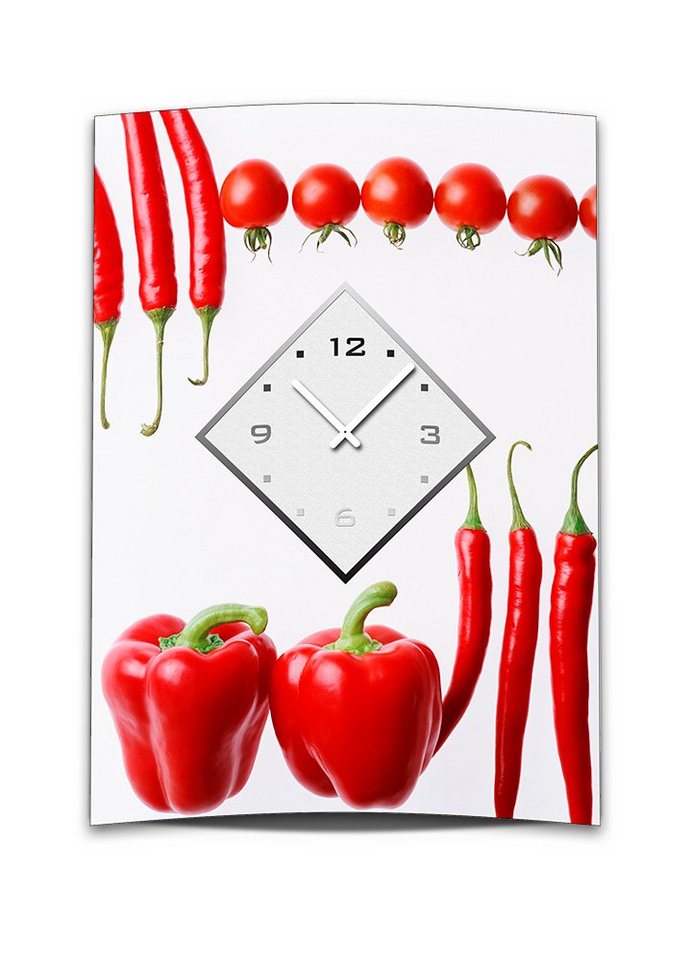 dixtime Wanduhr Wanduhr XXL 3D Optik Dixtime Tomate Paprika Chili 50x70 cm leises (Einzigartige 3D-Optik aus 4mm Alu-Dibond) von dixtime