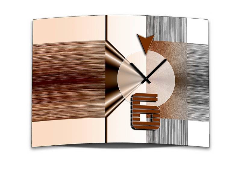 dixtime Wanduhr Wanduhr XXL 3D Optik Dixtime abstrakt braun weiß 50x70 cm (Einzigartige 3D-Optik aus 4mm Alu-Dibond) von dixtime