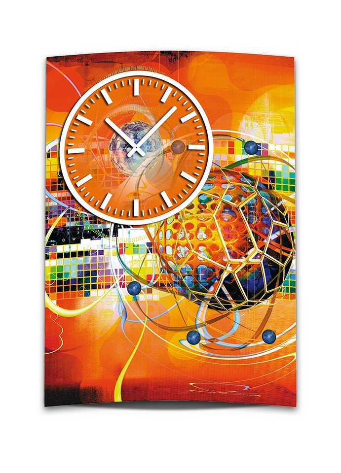 dixtime Wanduhr Wanduhr XXL 3D Optik Dixtime abstrakt orange 50x70 cm leises Uhrwerk (Einzigartige 3D-Optik aus 4mm Alu-Dibond) von dixtime