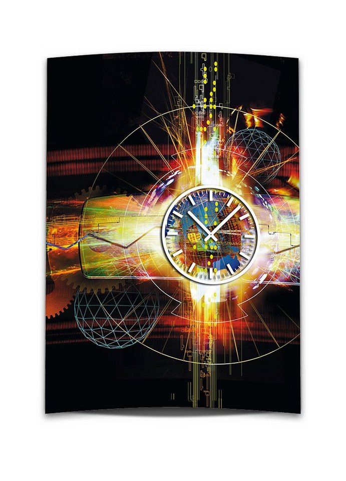 dixtime Wanduhr Wanduhr XXL 3D Optik Dixtime abstrakt schwarz orange 50x70 cm (Einzigartige 3D-Optik aus 4mm Alu-Dibond) von dixtime