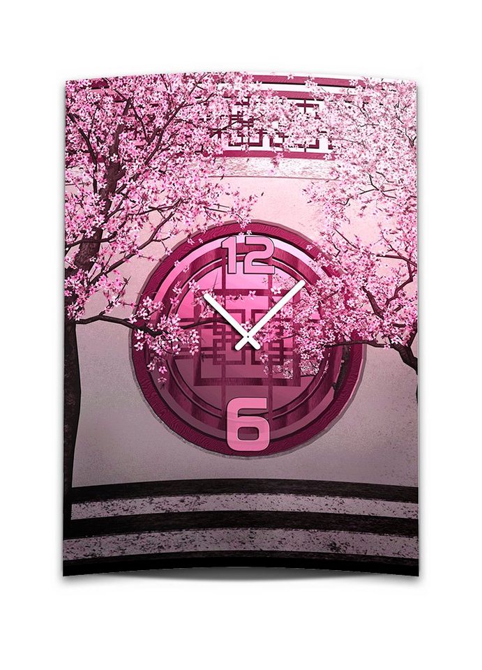 dixtime Wanduhr Wanduhr XXL 3D Optik Dixtime asiatisch pink Kirschblüten 50x70 cm (Einzigartige 3D-Optik aus 4mm Alu-Dibond) von dixtime