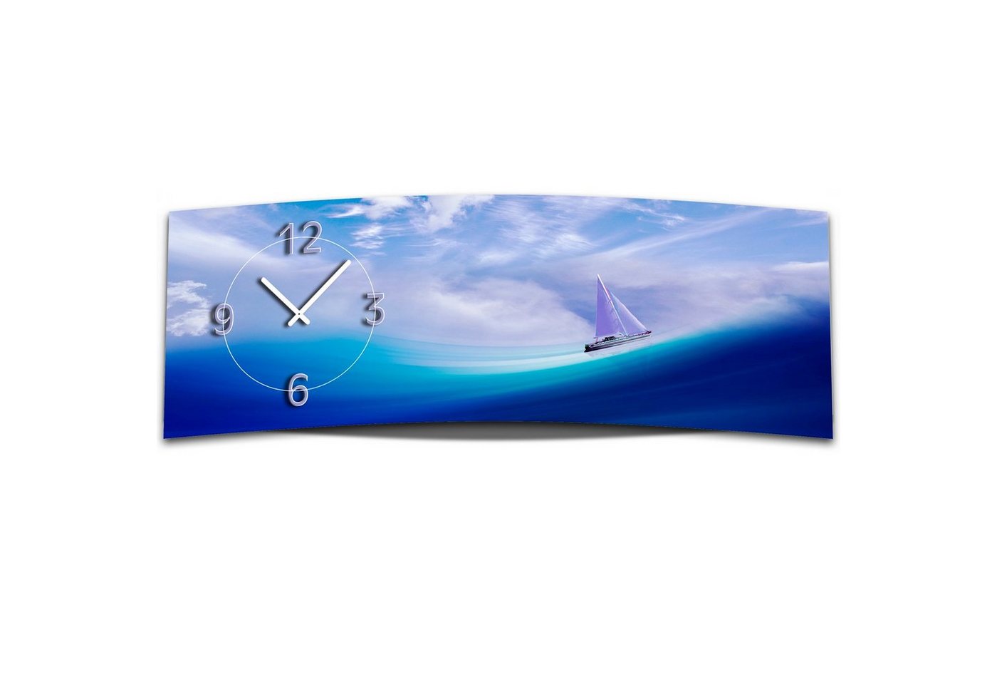 dixtime Wanduhr Wanduhr XXL 3D Optik Dixtime blau Meer Schiff 30x90 cm leises Uhrwerk (Einzigartige 3D-Optik aus 4mm Alu-Dibond) von dixtime