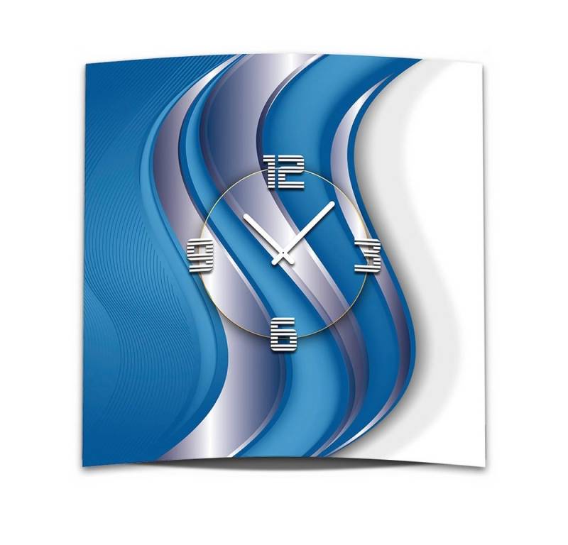 dixtime Wanduhr Wanduhr XXL 3D Optik Dixtime blau silber Wellen 50x50 cm (Einzigartige 3D-Optik aus 4mm Alu-Dibond) von dixtime