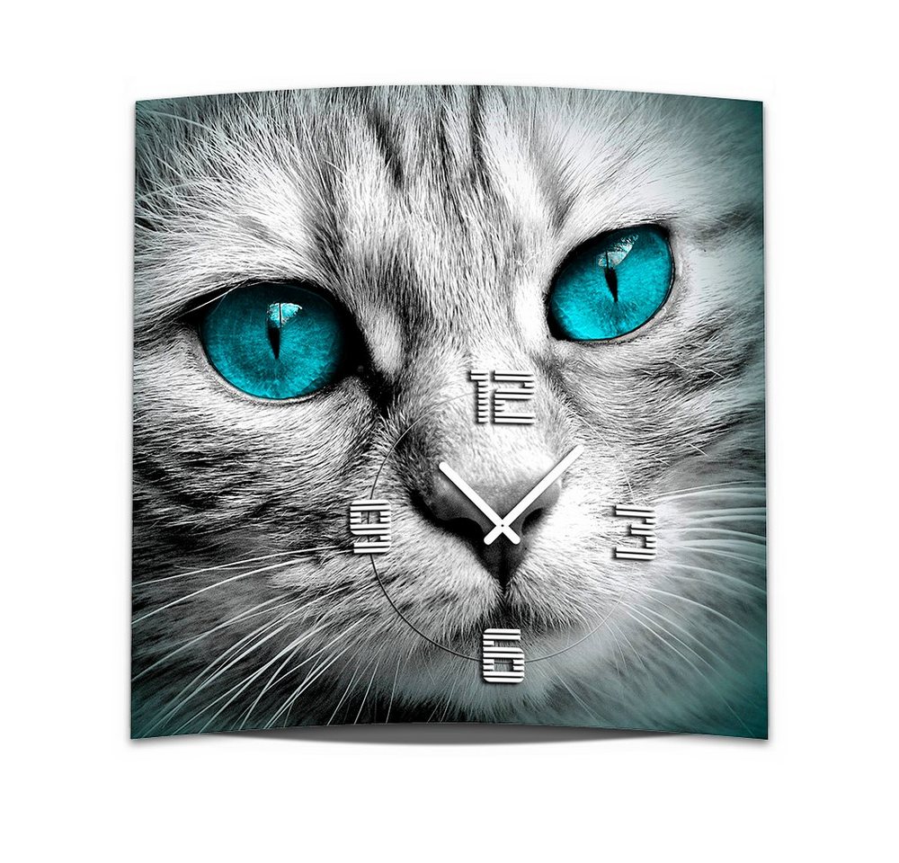 dixtime Wanduhr Wanduhr XXL 3D Optik Dixtime blaue Augen Katze 50x50 cm leises Uhrwerk (Einzigartige 3D-Optik aus 4mm Alu-Dibond) von dixtime