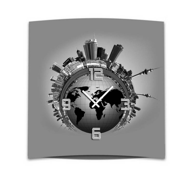 dixtime Wanduhr Wanduhr XXL 3D Optik Dixtime graue Stadt 50x50 cm (Einzigartige 3D-Optik aus 4mm Alu-Dibond) von dixtime