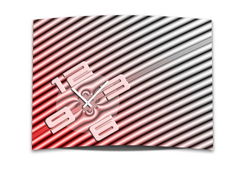 dixtime Wanduhr Wanduhr XXL 3D Optik Dixtime modern Streifen rot 50x70 cm (Einzigartige 3D-Optik aus 4mm Alu-Dibond) von dixtime