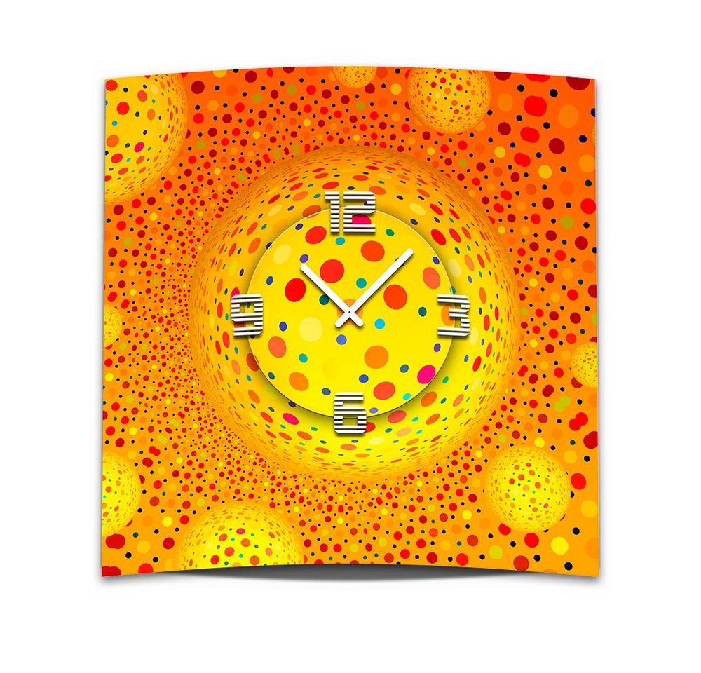 dixtime Wanduhr Wanduhr XXL 3D Optik Dixtime orange Punkte 50x50 cm leises Uhrwerk (Einzigartige 3D-Optik aus 4mm Alu-Dibond) von dixtime