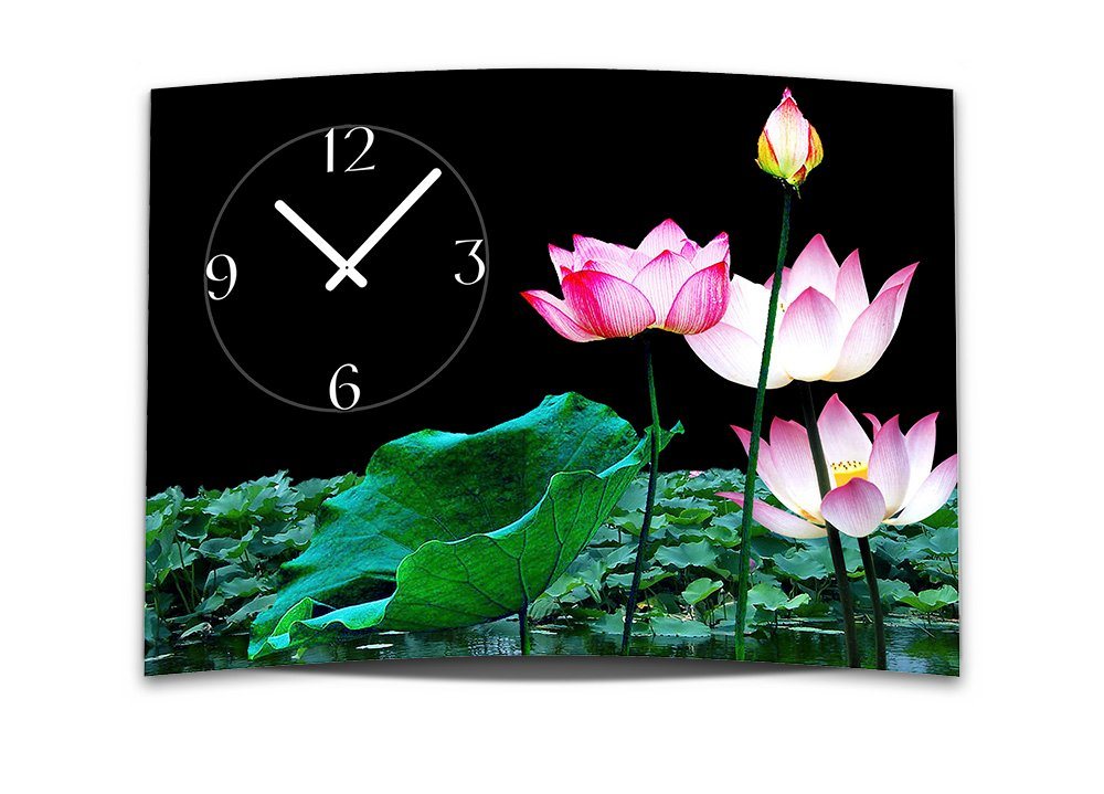 dixtime Wanduhr Wanduhr XXL 3D Optik Dixtime pink Lotus Blüte 50x70 cm leises Uhrwerk (Einzigartige 3D-Optik aus 4mm Alu-Dibond) von dixtime