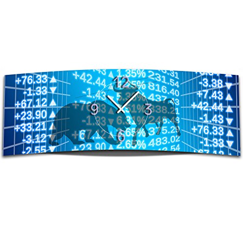 dixtime Wanduhr XXL 3D Optik Aktien Boerse Stier 30x90 cm leises Uhrwerk GL-020 von dixtime