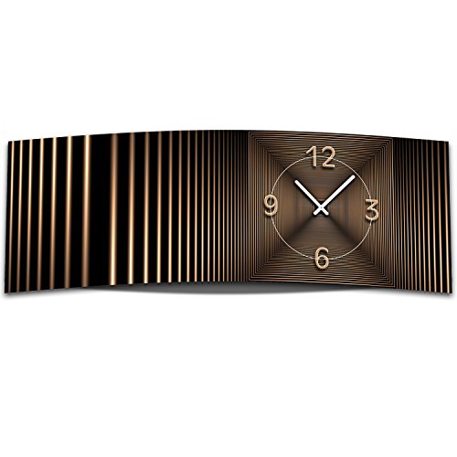 dixtime Wanduhr XXL 3D Optik abstrakt Bronze 30x90 cm leises Uhrwerk GL-007 von dixtime