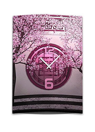 dixtime Wanduhr XXL 3D Optik asiatisch pink Kirschblüten 50x70 cm leises Uhrwerk GR-013 von dixtime