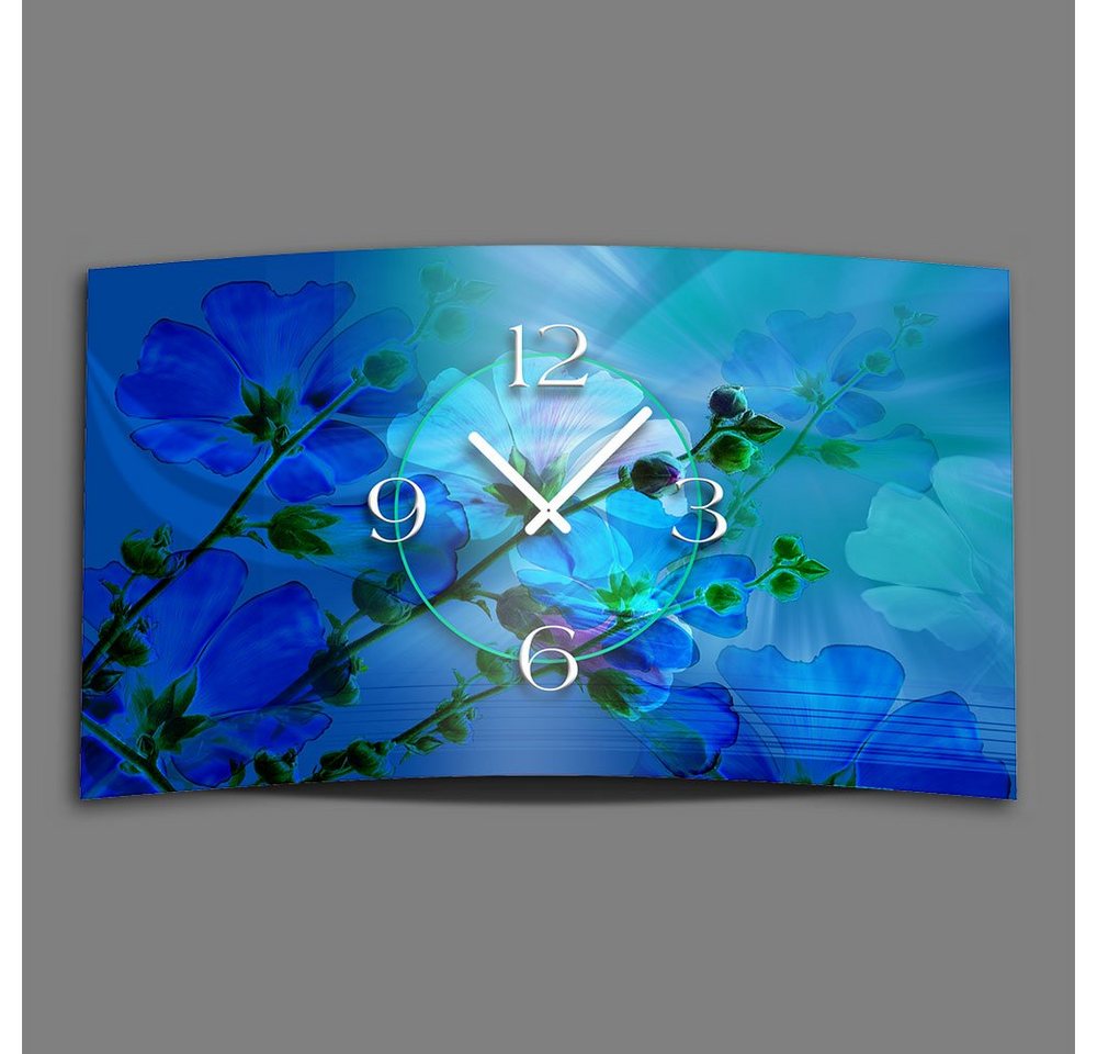 dixtime Wanduhr blaue Blumen Designer Wanduhr modernes Wanduhren Design leise kein (Einzigartige 3D-Optik aus 4mm Alu-Dibond) von dixtime