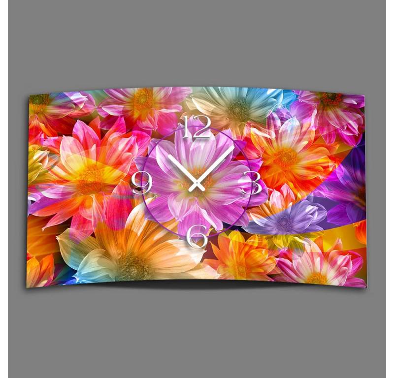 dixtime Wanduhr bunte Blumen Designer Wanduhr (Einzigartige 3D-Optik aus 4mm Alu-Dibond) von dixtime