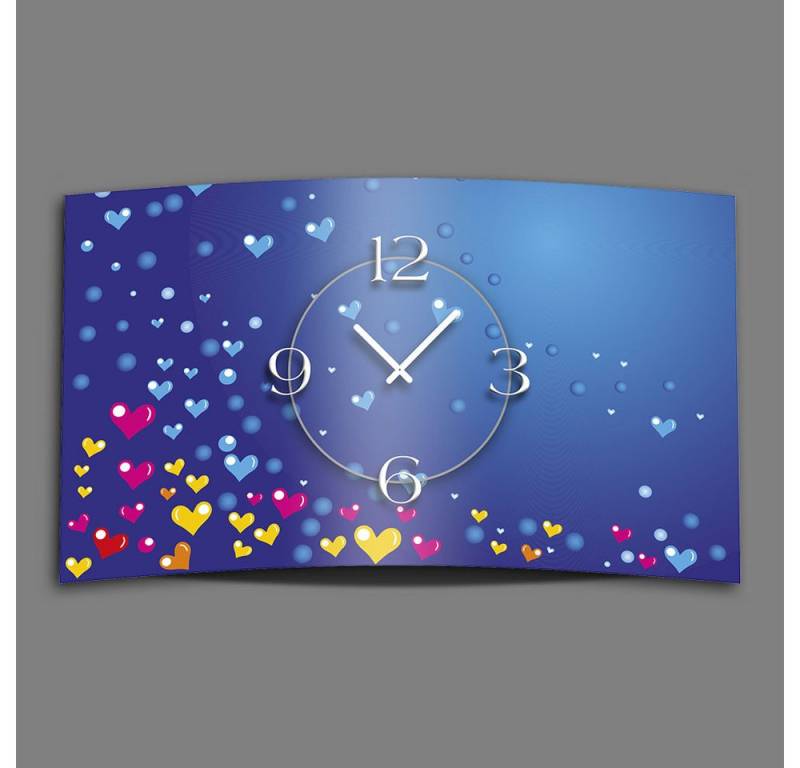 dixtime Wanduhr bunte Herzen Designer Wanduhr (Einzigartige 3D-Optik aus 4mm Alu-Dibond) von dixtime