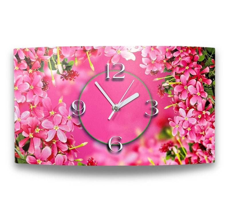 dixtime Wanduhr pinke Blumen Designer Wanduhr (Einzigartige 3D-Optik aus 4mm Alu-Dibond) von dixtime