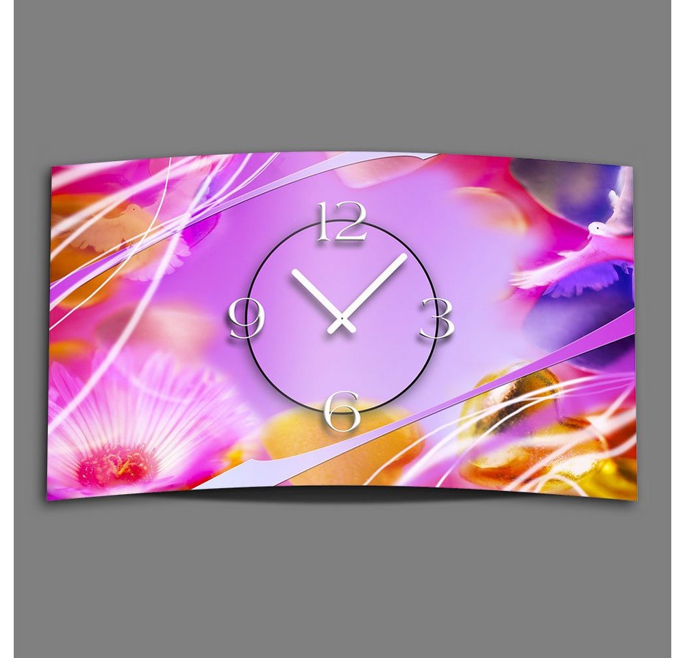 dixtime Wanduhr rosa Blumen Designer Wanduhr modernes Wanduhren Design leise kein (Einzigartige 3D-Optik aus 4mm Alu-Dibond) von dixtime