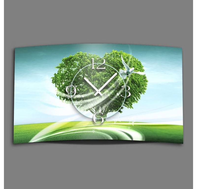 dixtime Wanduhr weiße Taube Baum Designer Wanduhr (Einzigartige 3D-Optik aus 4mm Alu-Dibond) von dixtime