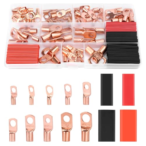 diymore-IOT 120Pcs Terminal Connectors Drahtverbinder mit Schrumpfschlauch Kupferkabelschuhe Ringklemmen 6/10/16/25/35mm² von diymore-IOT