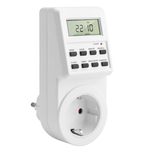 230V Digitale Zeitschaltuhr Steckdose Stecker Zeitschaltuhr,3680W Elektrische Zeitschaltuhr Stecker mit verzögertem EIN/AUS-Schalter für Innenbeleuchtung und Haushaltsgeräte von diymore