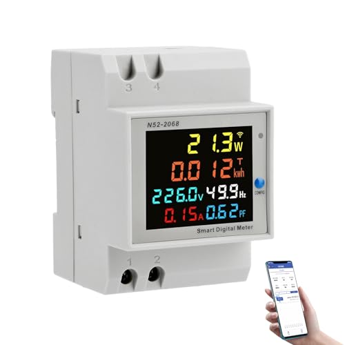 Diymore Einphasiger Stromzähler,AC40-300V 100A Smart Energy Meter KWh Meter,6 in 1 AC Amperemeter Voltmeter,WiFi DIN-Schienen-Energiezähler,Digitaler Stromverbrauchsmonitor von diymore